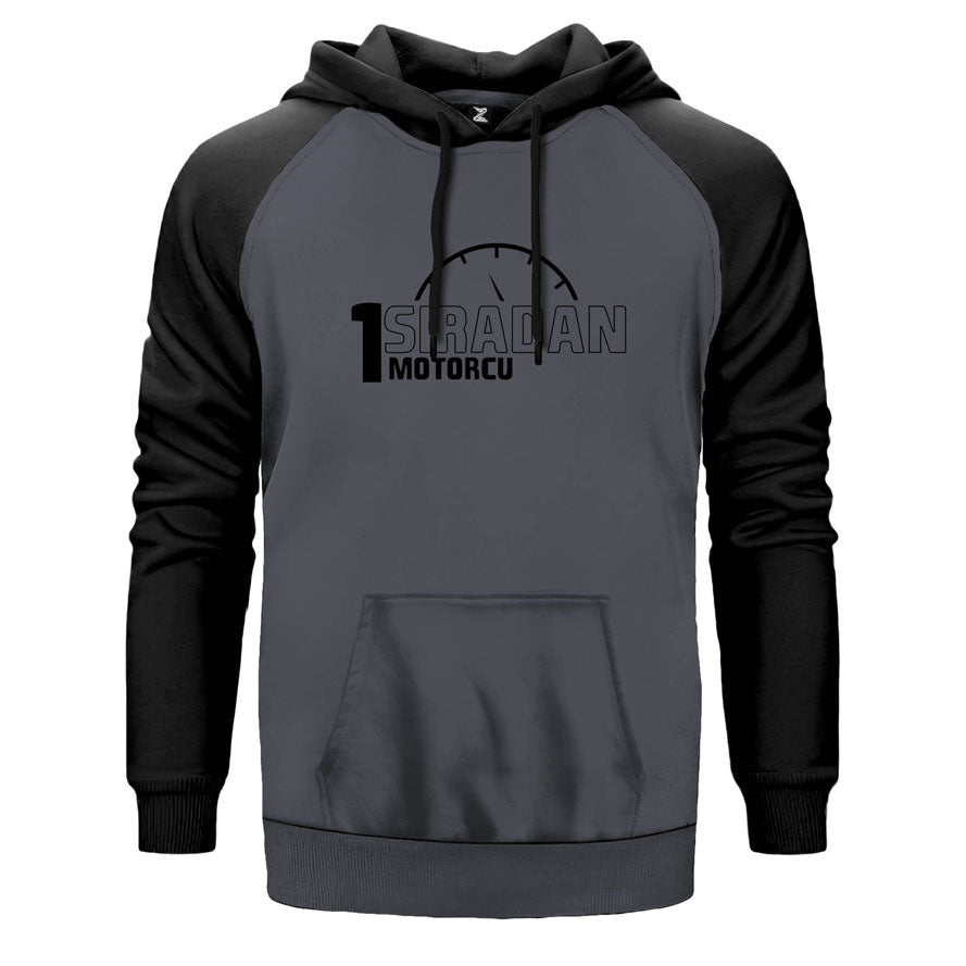 Bir Sıradan Motorcu Çift Renk Reglan Kol Sweatshirt