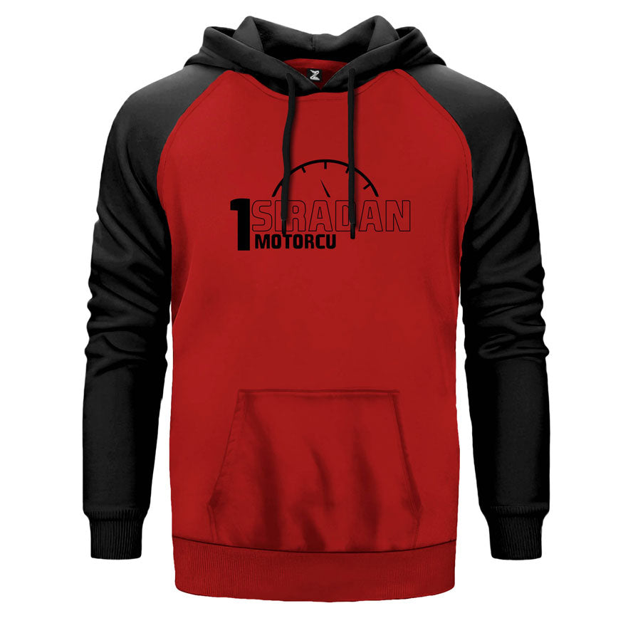 Bir Sıradan Motorcu Çift Renk Reglan Kol Sweatshirt