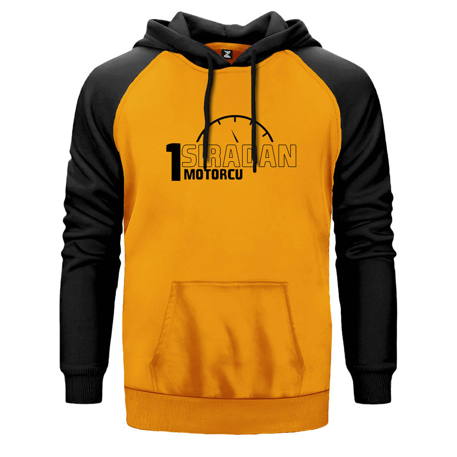 Bir Sıradan Motorcu Çift Renk Reglan Kol Sweatshirt