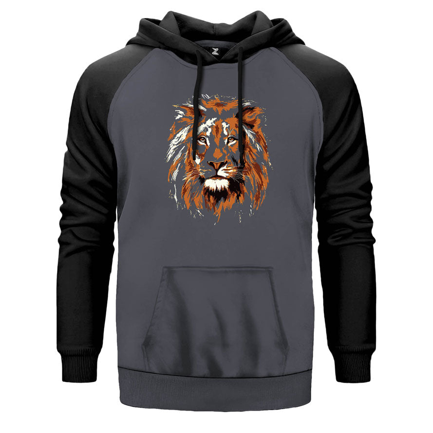 Leon Silüet çift renk reglan kol kapşonlu sweatshirt - gri