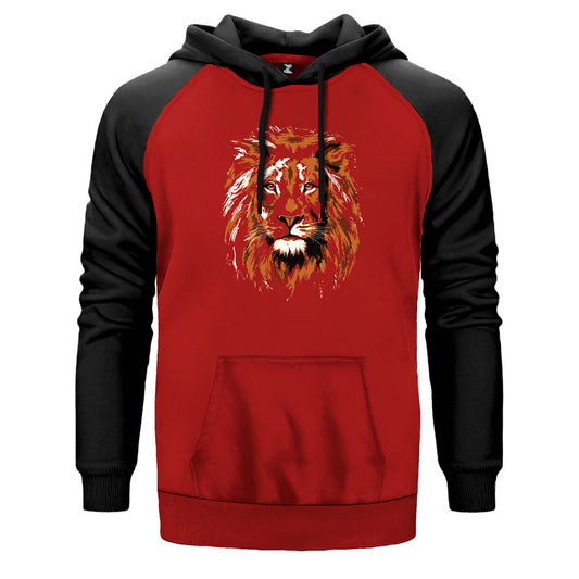Leon Silüet çift renk reglan kol kapşonlu sweatshirt - kırmızı
