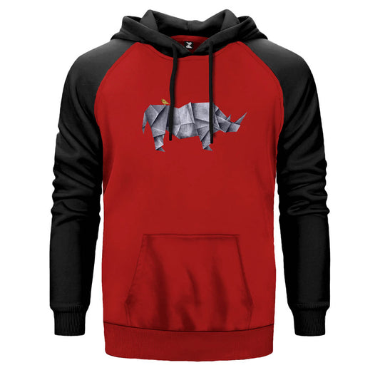 Rhiono And Bird çift renk reglan kol kapşonlu sweatshirt - kırmızı