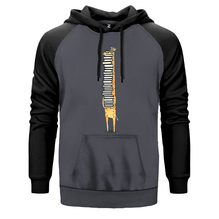 Zürafa Kütüphanede çift renk reglan kol kapşonlu sweatshirt - gri