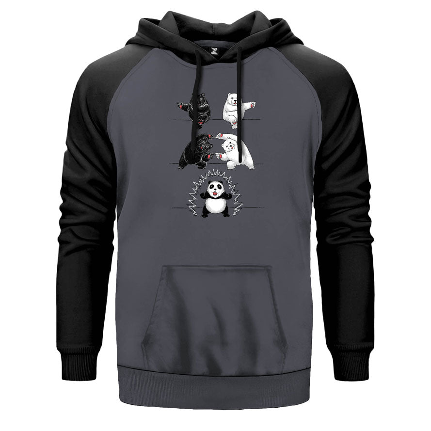 Panda And Bear çift renk reglan kol kapşonlu sweatshirt - gri