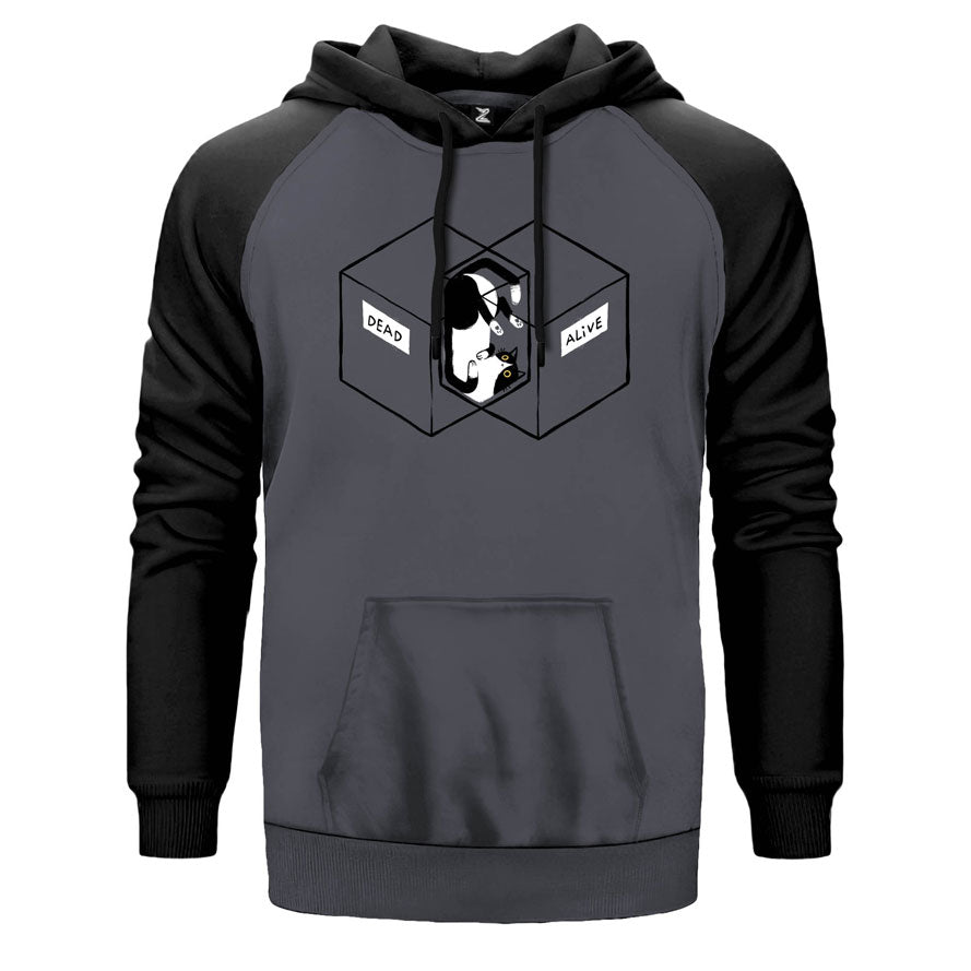 Dead Alive Cat çift renk reglan kol kapşonlu sweatshirt - gri