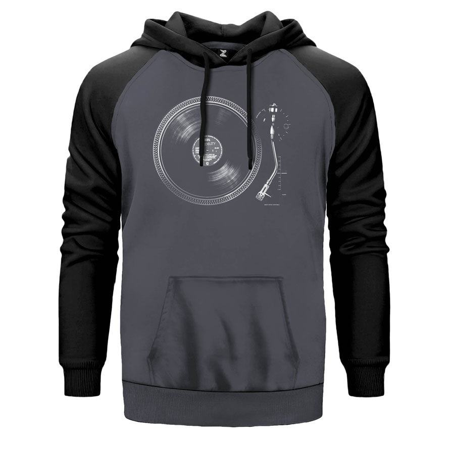 Gramafon Skatch çift renk reglan kol kapşonlu sweatshirt - gri