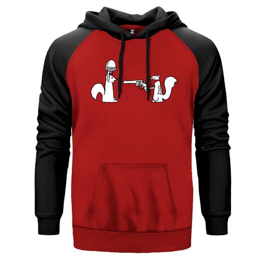 Sincap Hands Up çift renk reglan kol kapşonlu sweatshirt - kırmızı
