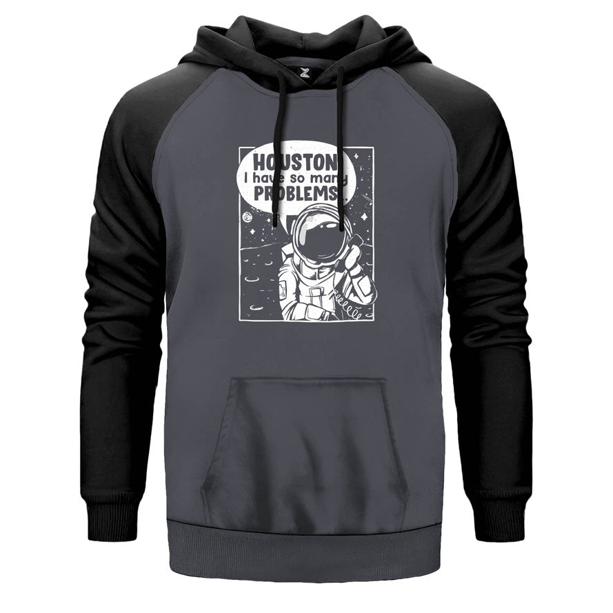 Houston Problems çift renk reglan kol kapşonlu sweatshirt - gri