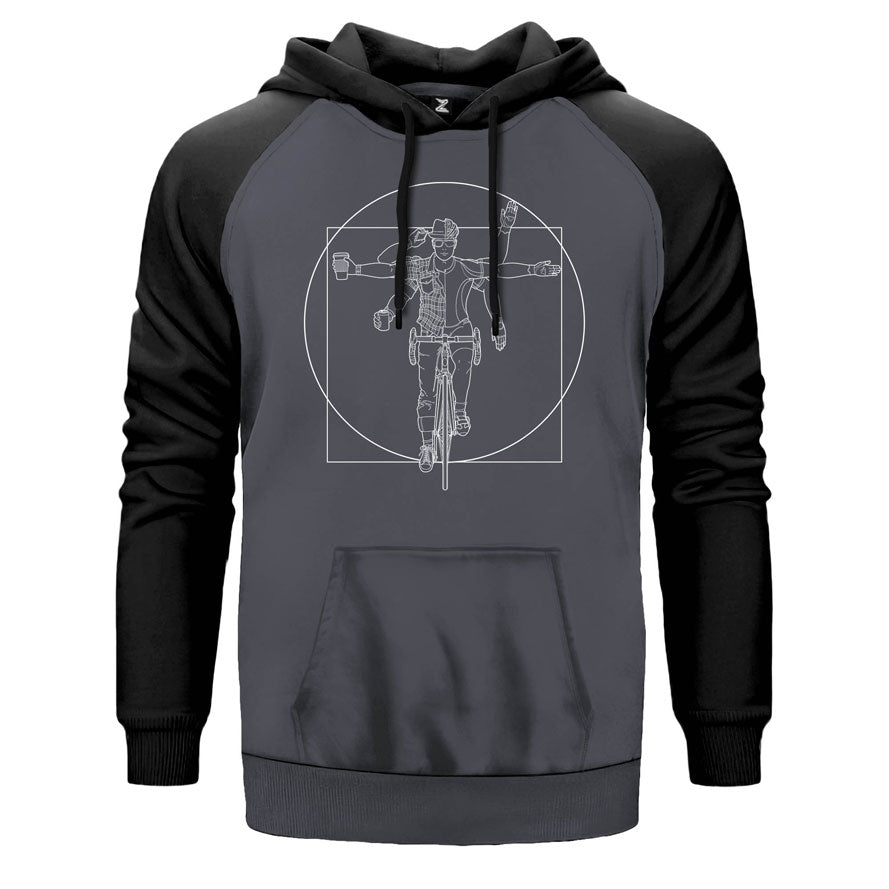 Bicyclist çift renk reglan kol kapşonlu sweatshirt - gri