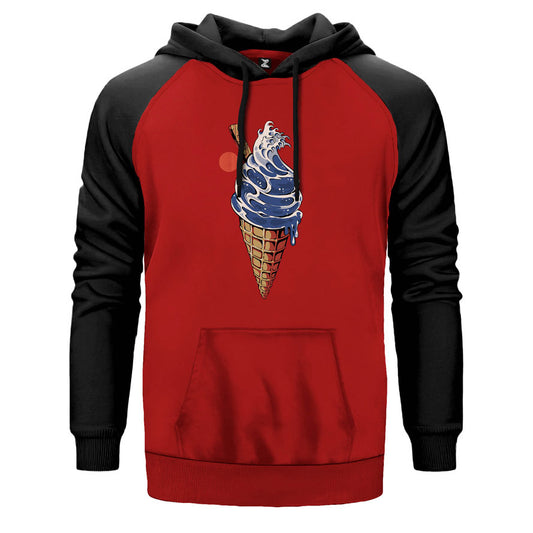 Ice Cream Ocean çift renk reglan kol kapşonlu sweatshirt - kırmızı