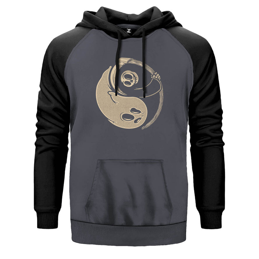 Yingyang Casper çift renk reglan kol kapşonlu sweatshirt - gri