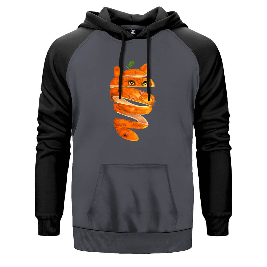 Cat Orange çift renk reglan kol kapşonlu sweatshirt - gri