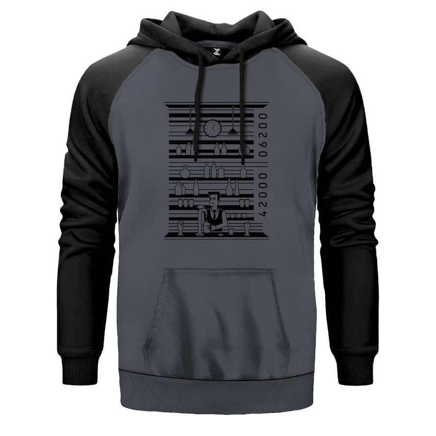 Barkod Man çift renk reglan kol kapşonlu sweatshirt - gri