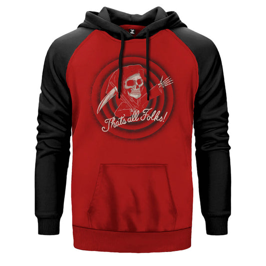 Thats All Folks çift renk reglan kol kapşonlu sweatshirt - kırmızı