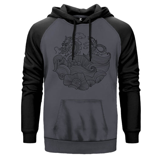 Dragon Pattern Çift Renk Reglan Kol Sweatshirt
