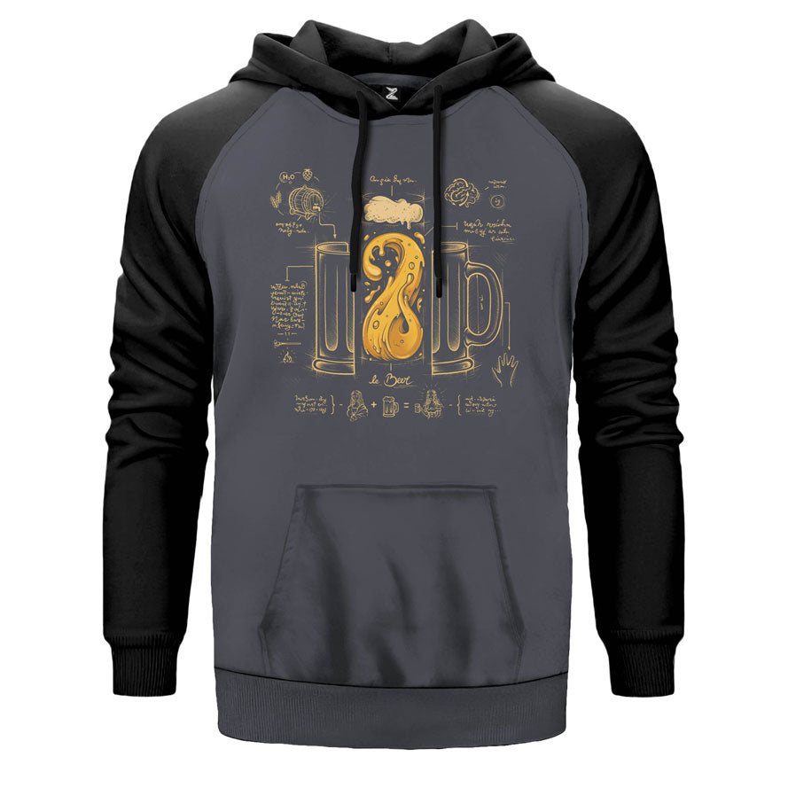 Beer Formula çift renk reglan kol kapşonlu sweatshirt - gri