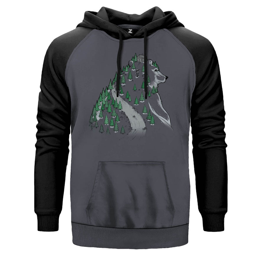 Forest Bear çift renk reglan kol kapşonlu sweatshirt - gri