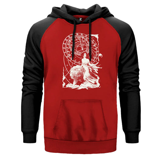 Aslan Burcu Takvimi çift renk reglan kol kapşonlu sweatshirt - kırmızı
