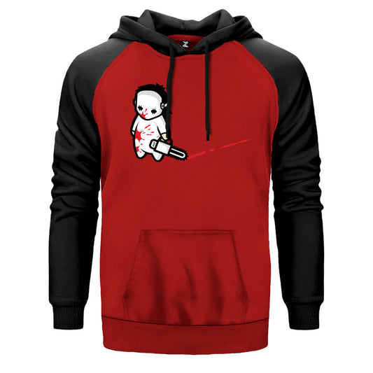 Saw çift renk reglan kol kapşonlu sweatshirt - kırmızı