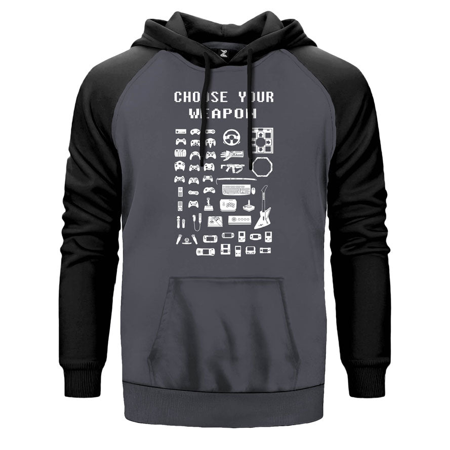 Choose Your Weapon çift renk reglan kol kapşonlu sweatshirt - gri