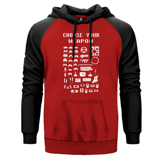 Choose Your Weapon çift renk reglan kol kapşonlu sweatshirt - kırmızı