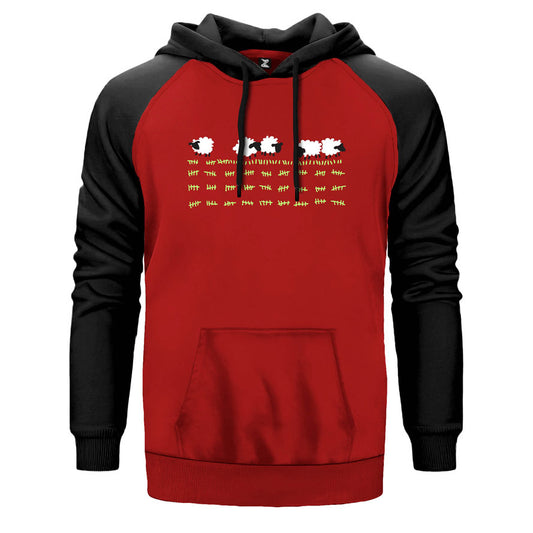 Sleeping Sheep çift renk reglan kol kapşonlu sweatshirt - kırmızı