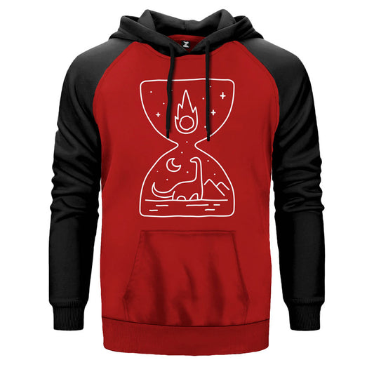 Big Bang çift renk reglan kol kapşonlu sweatshirt - kırmızı