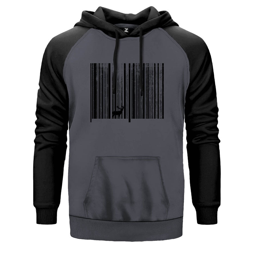 Forest Barcode çift renk reglan kol kapşonlu sweatshirt - gri