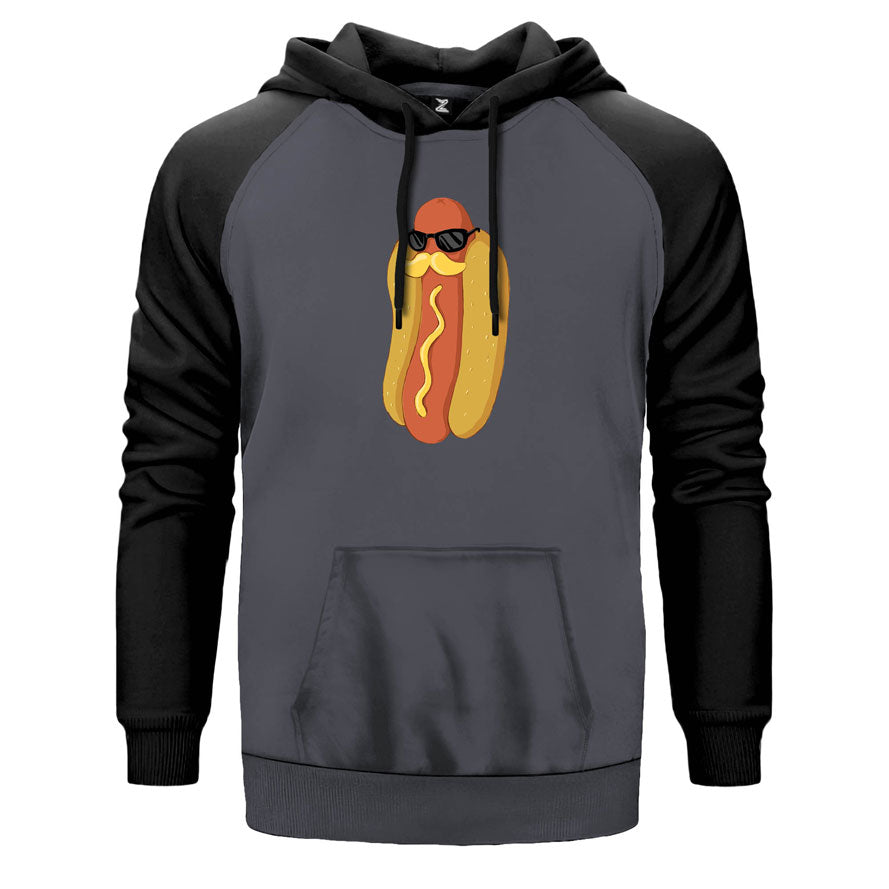 Mr Hotdog çift renk reglan kol kapşonlu sweatshirt - gri