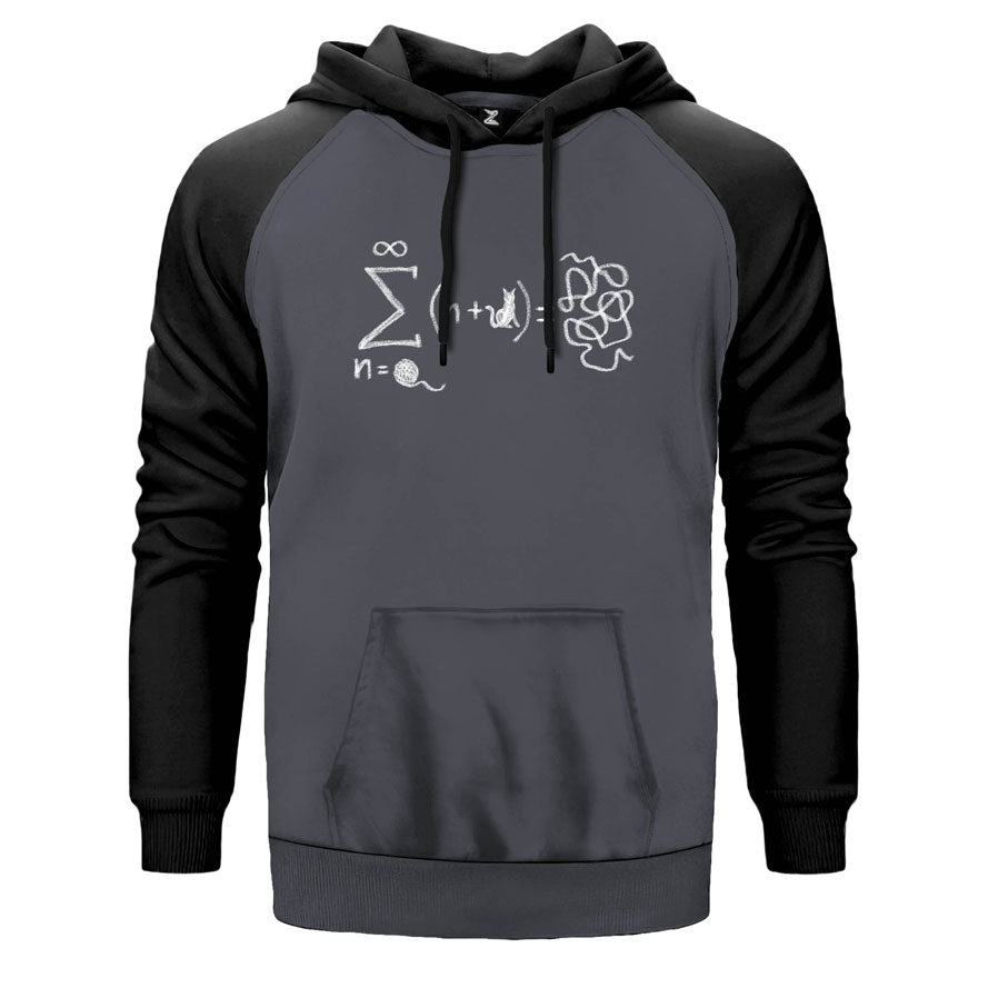 Cat Formul çift renk reglan kol kapşonlu sweatshirt - gri
