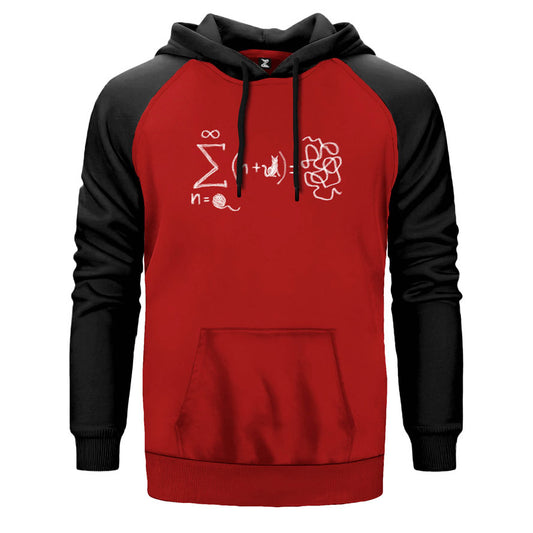 Cat Formul çift renk reglan kol kapşonlu sweatshirt - kırmızı