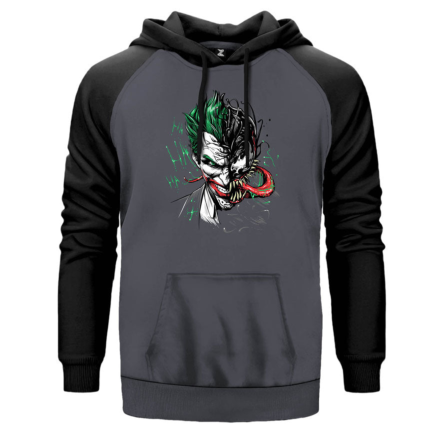 Joker Venom çift renk reglan kol kapşonlu sweatshirt - gri