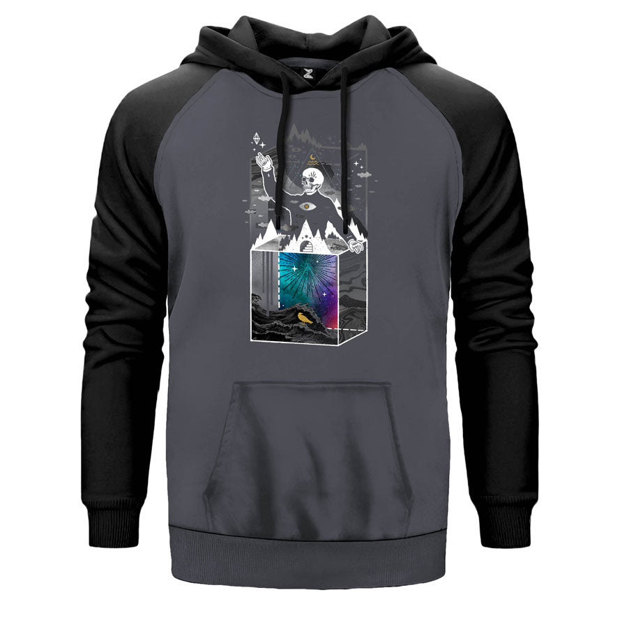 Evren çift renk reglan kol kapşonlu sweatshirt - gri