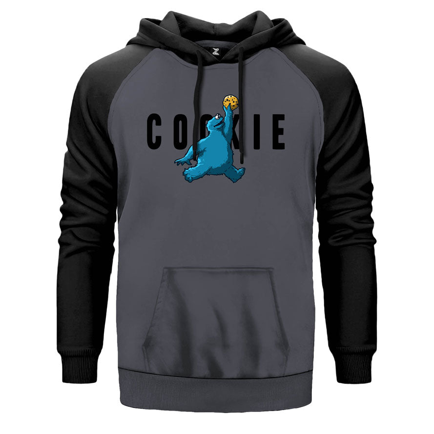 Cookie Monster çift renk reglan kol kapşonlu sweatshirt - gri