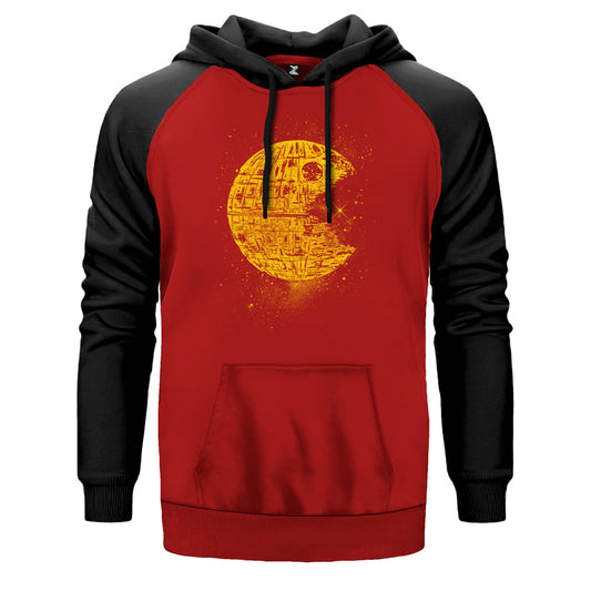 Star Wars Ölüm Yıldızı çift renk reglan kol kapşonlu sweatshirt - kırmızı