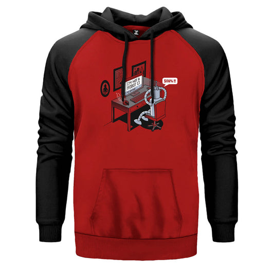 Im Not A Robot çift renk reglan kol kapşonlu sweatshirt - kırmızı