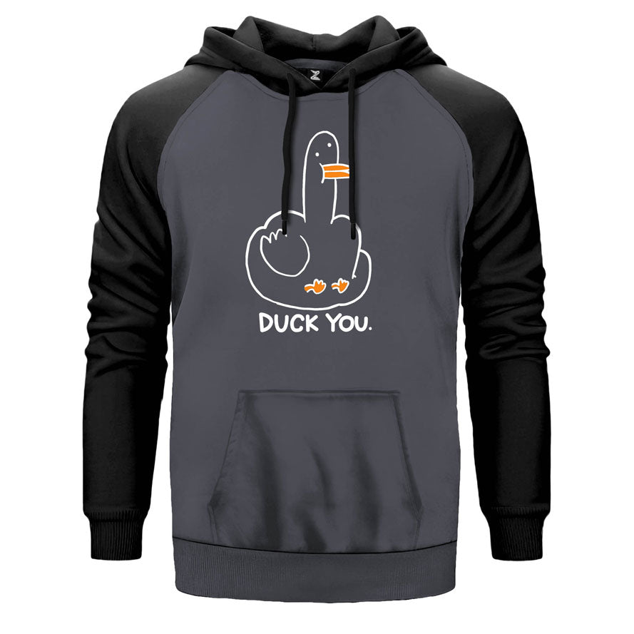 Duck You çift renk reglan kol kapşonlu sweatshirt - gri