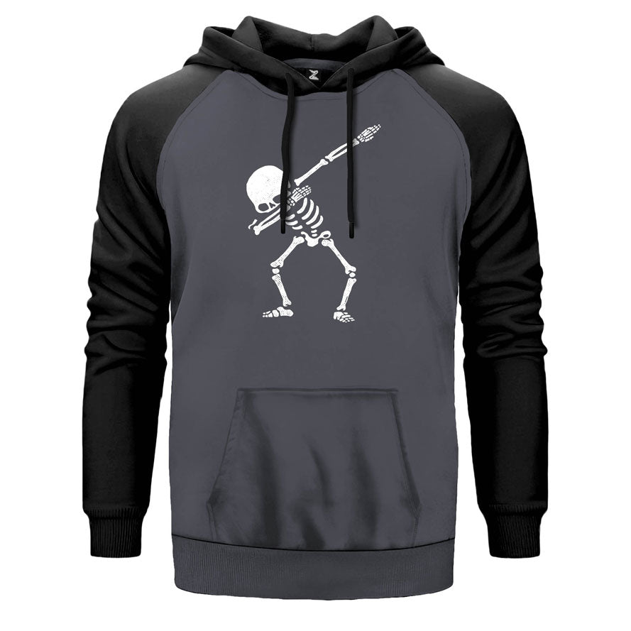 Cool Skull çift renk reglan kol kapşonlu sweatshirt - gri