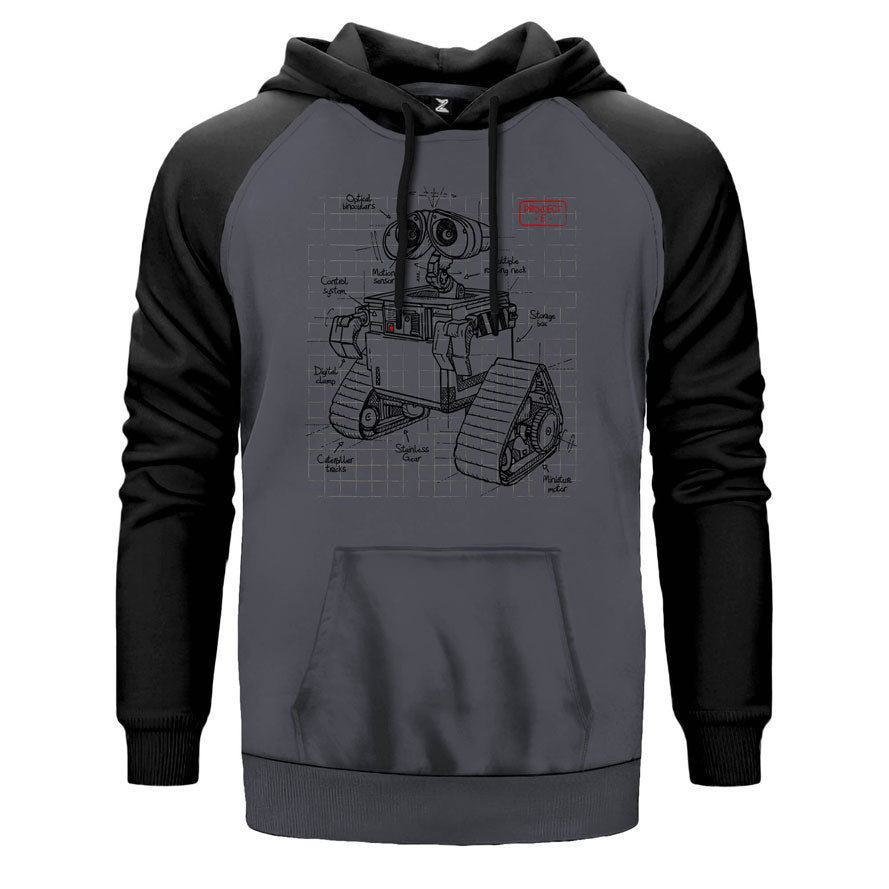 StarWars Robot çift renk reglan kol kapşonlu sweatshirt - gri