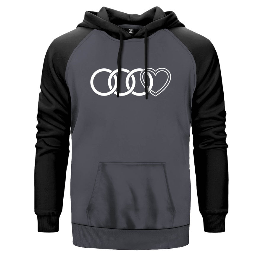 Audi Rings Hearth çift renk reglan kol kapşonlu sweatshirt - gri