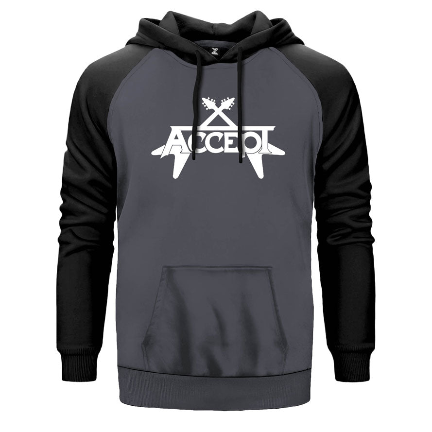 Accept Guitar çift renk reglan kol kapşonlu sweatshirt - gri
