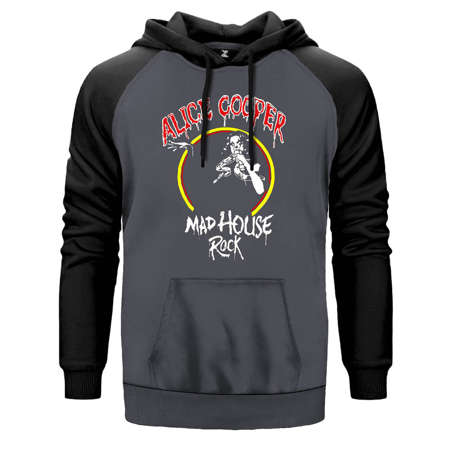 Alice Cooper Mad House çift renk reglan kol kapşonlu sweatshirt - gri