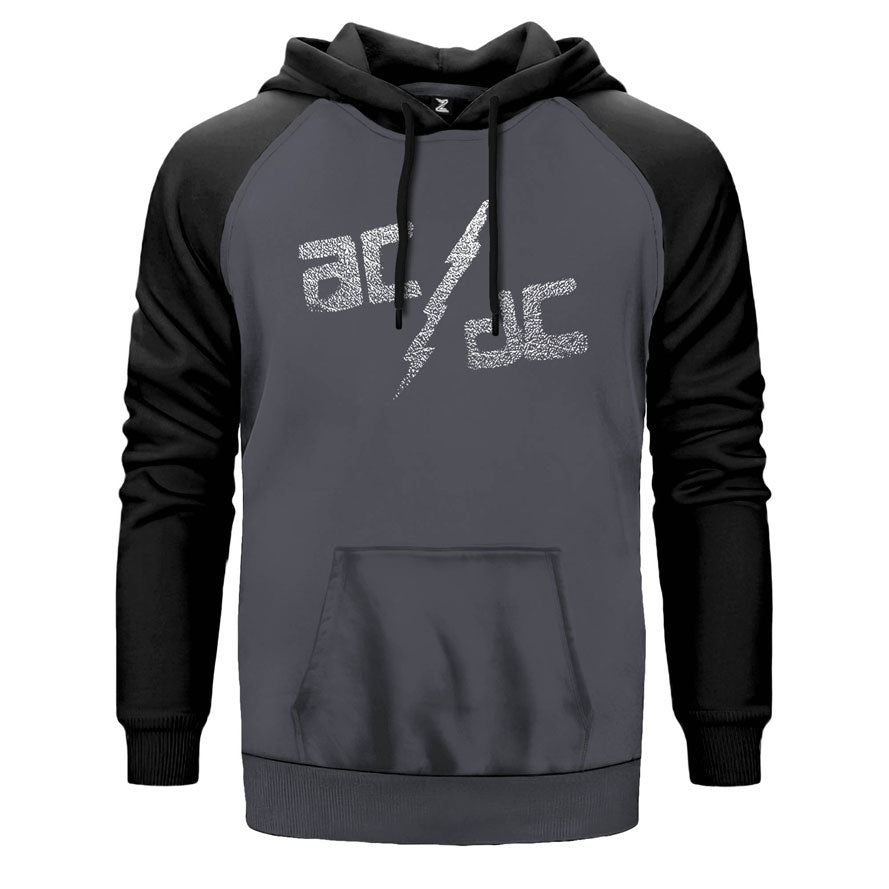 AC DC Sprayed çift renk reglan kol kapşonlu sweatshirt - gri