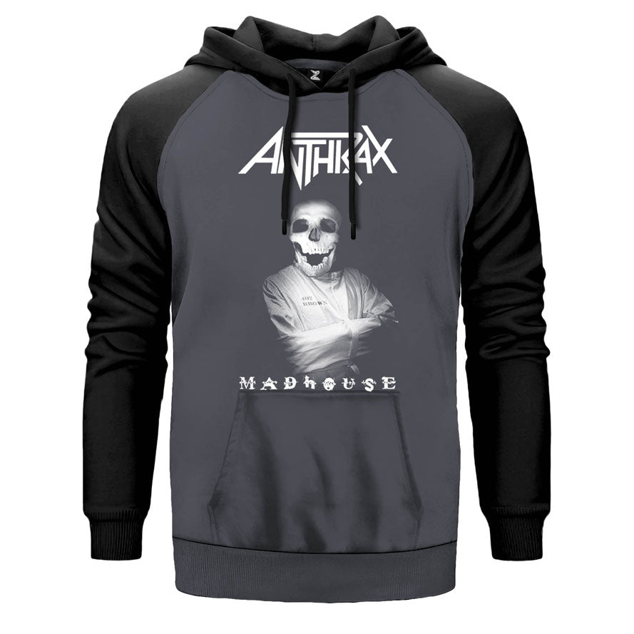 Anthrax Madhouse çift renk reglan kol kapşonlu sweatshirt - gri