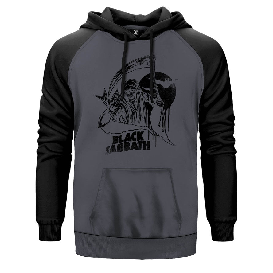 Black Sabbath in Dark çift renk reglan kol kapşonlu sweatshirt - gri