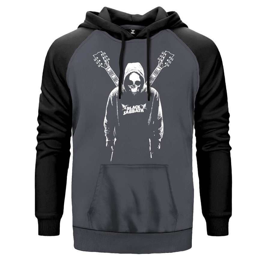 Black Sabbath Guitars çift renk reglan kol kapşonlu sweatshirt - gri