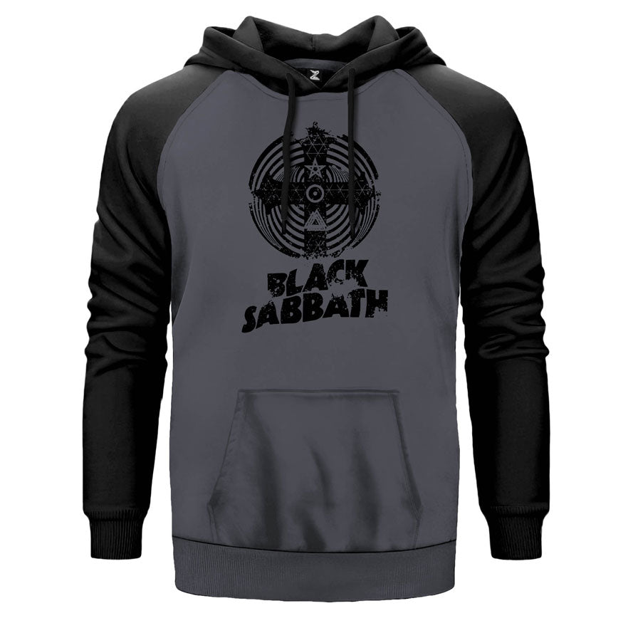 Black Sabbath Band Cross Paranoid çift renk reglan kol kapşonlu sweatshirt - gri