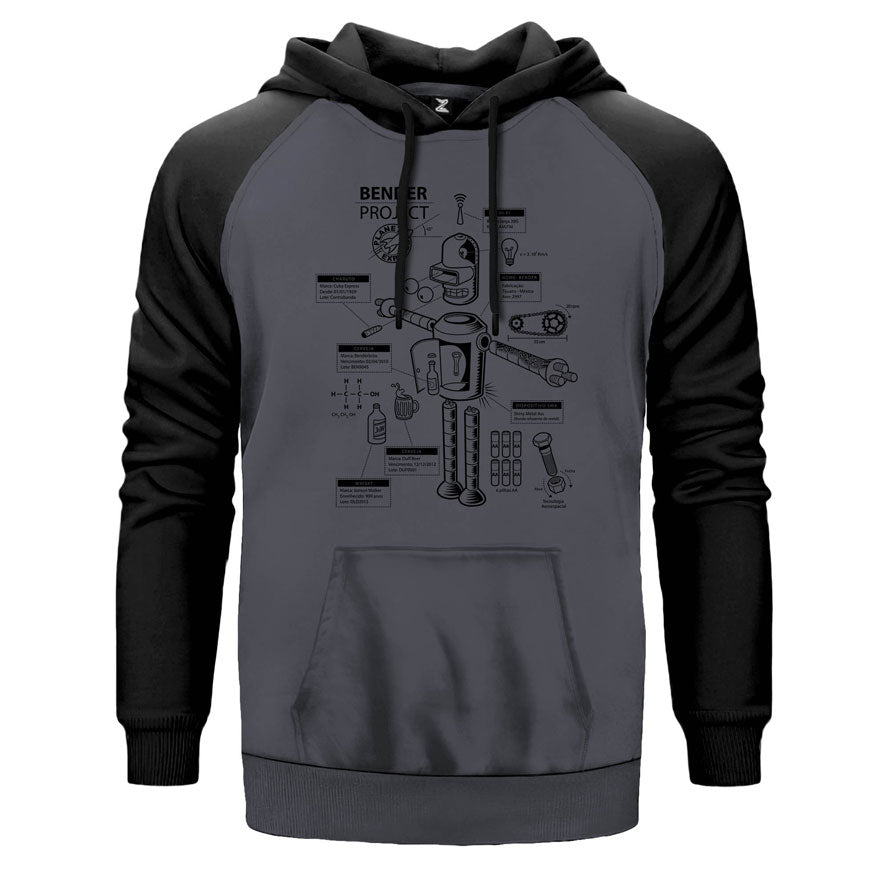 Bender Project çift renk reglan kol kapşonlu sweatshirt - gri