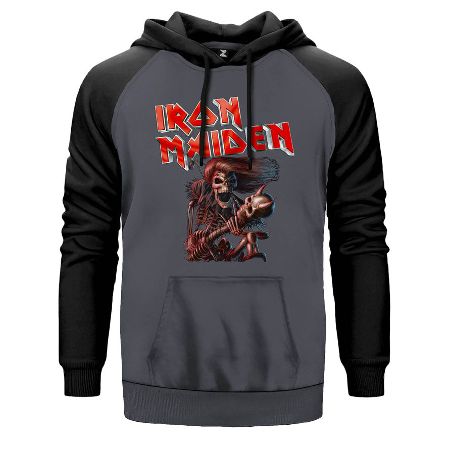 Iron Maiden Skull Çift Renk Reglan Kol Sweatshirt