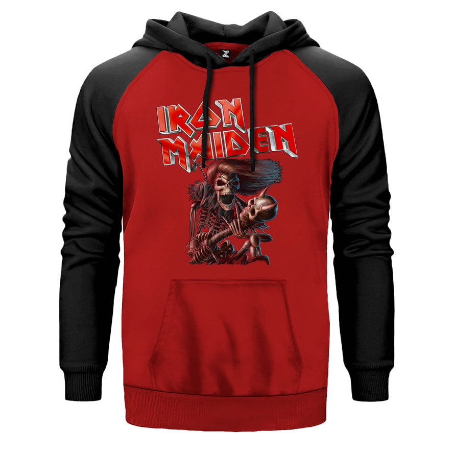 Iron Maiden Skull Çift Renk Reglan Kol Sweatshirt